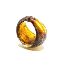 Handmade Glass Acrylic Ring Amber Silver Radiance Luster Infinity Band