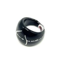 Handmade Glass Acrylic Ring Silver Shadow Veil Noir Infinity Band