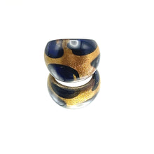 Handmade Glass Acrylic Ring Floral Golden Navy Veils and Infinity Band