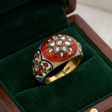 18K Yellow Gold Mughal Meenakari Ring | Rose-Cut Polki Diamond | Handcrafted Indian Heritage Statement Jewelry