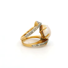 18K Yellow Gold Mabe Pearl and Natural Diamond Cocktail Ring | Bold Sculptural Crossover Statement Jewelry