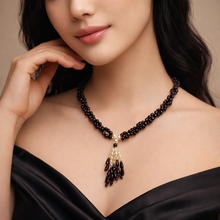 Natural Garnet Rondelle Facet Cut & Pearl Twisted Gemstone Necklace