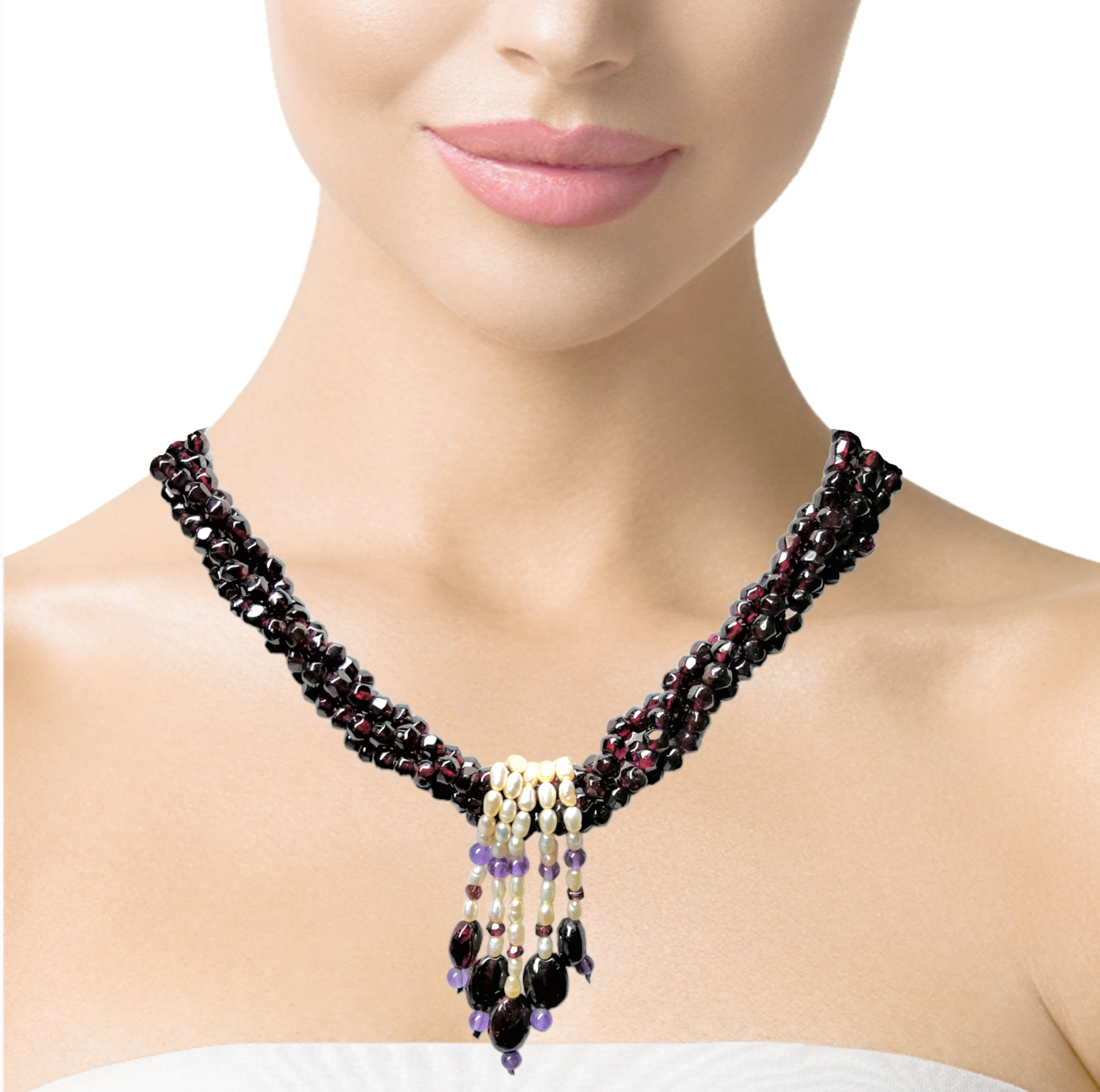 Natural Garnet Pearl Amethyst Birthstone Handmade Necklace