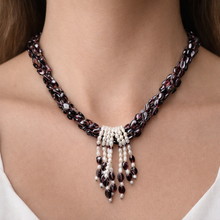 Natural Garnet Mani & Pearl Rice Twisted Gemstone Necklace