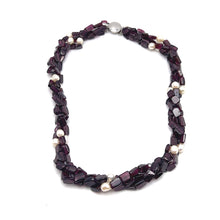 Artisan Natural Garnet Plain Tube & Pearl Round Gemstone Beaded 15.8