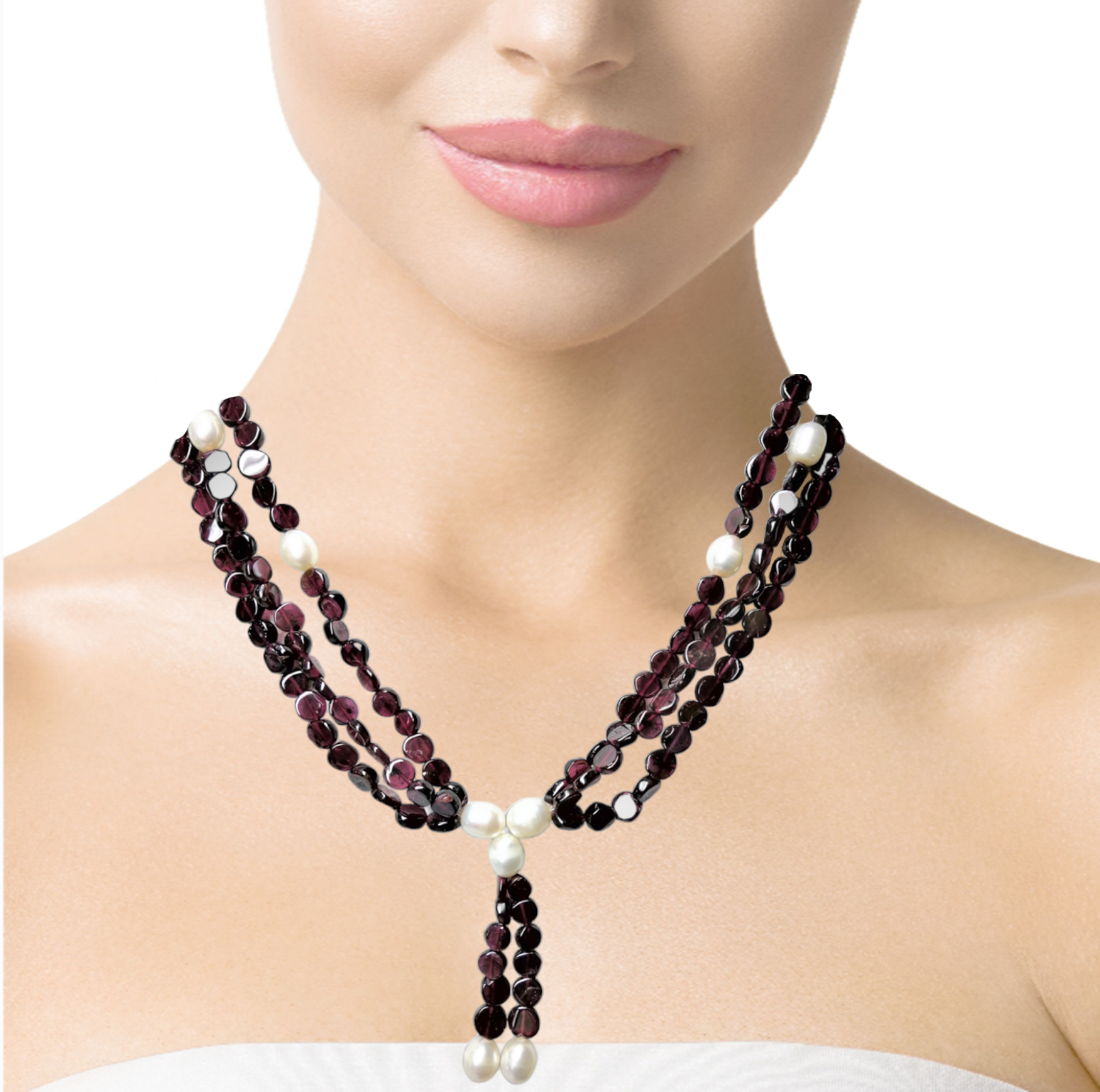 Natural Handmade Fancy Necklace 16"-18" Button Garnet Pearls Gem Beads Jewellery