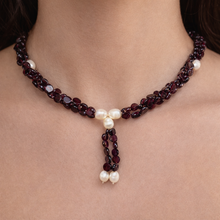 Natural Garnet Button with Pearl Oval Smooth Gemstone Necklace
