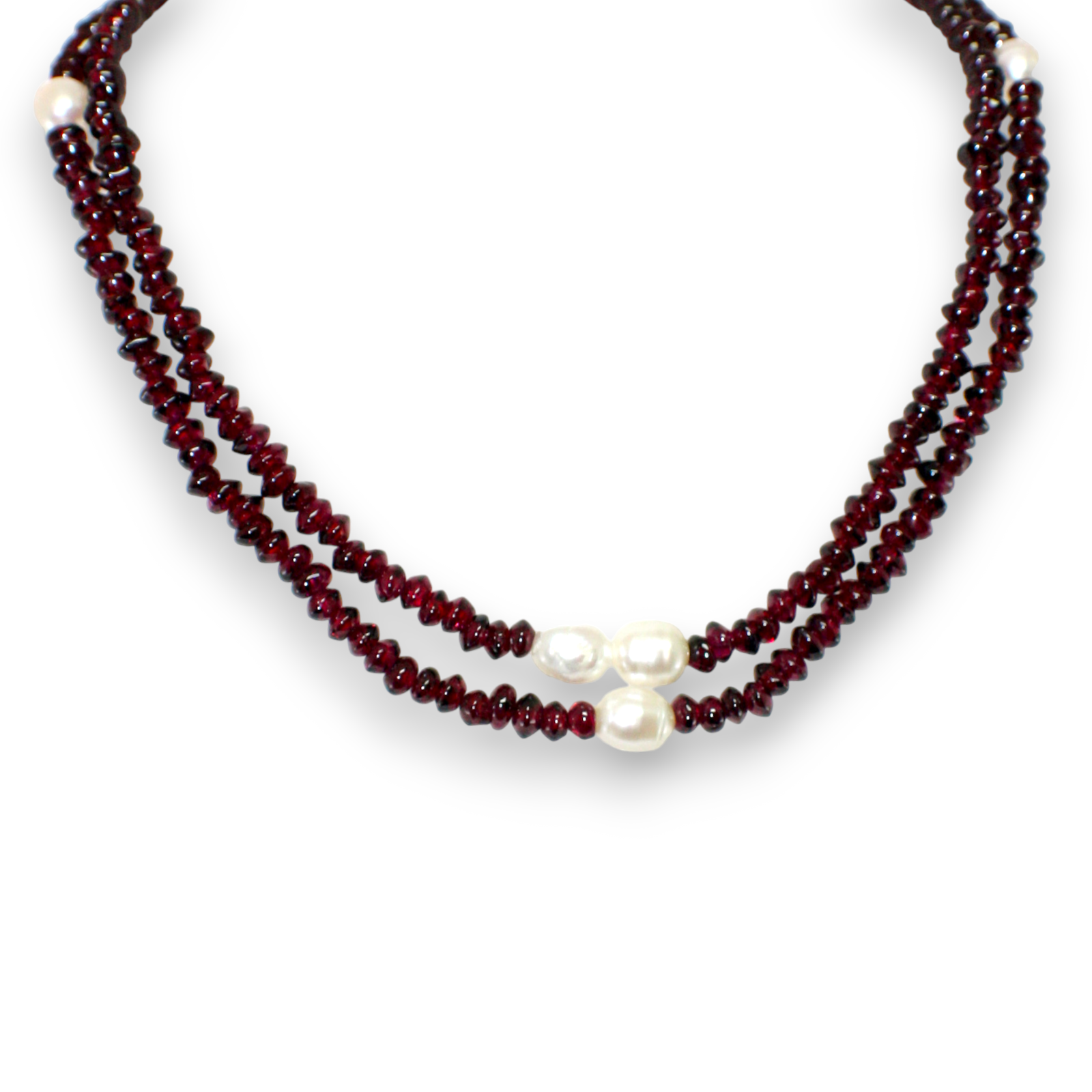 Natural Handmade Necklace 16"-18" Garnet Pearls Layered Gem Beads Jewelry