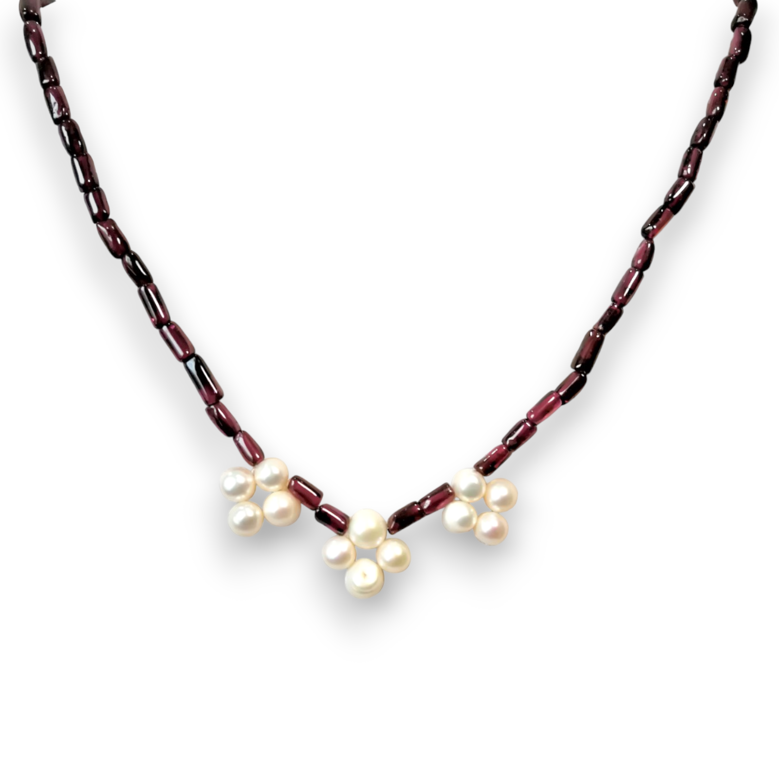 Natural Handmade Necklace 16"-18" Pipe Garnet Round Pearls Gemstone Beads Jewelry