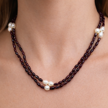 Natural Garnet with Pearl Oval Smooth Gemstone Necklace
