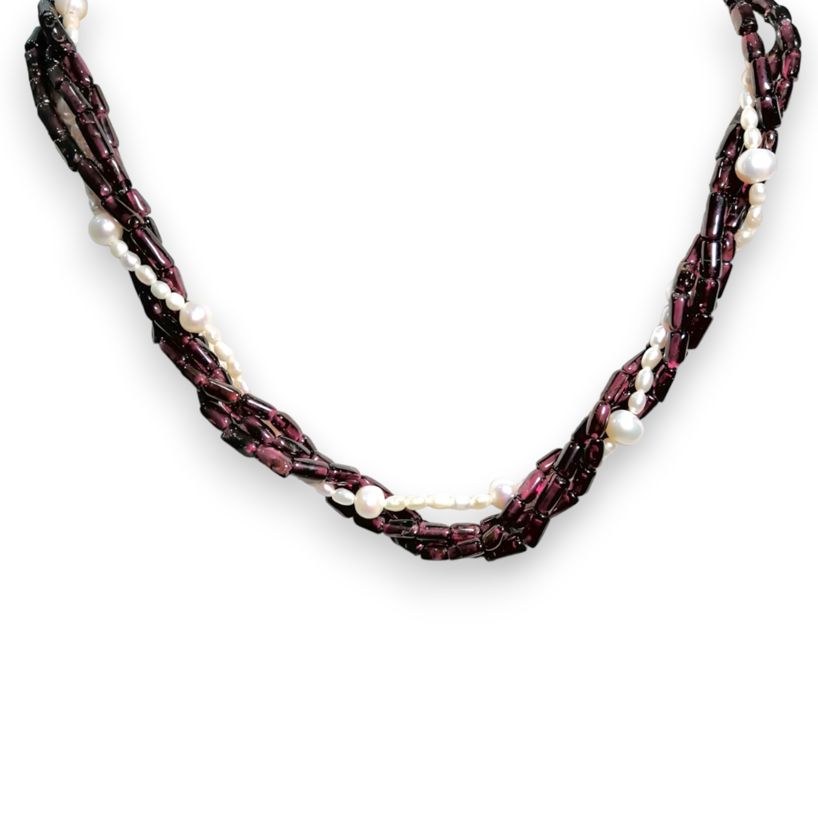 Natural Handmade Twisted Necklace 16"-18" Garnet Pearls Gemstone Beads Jewellery