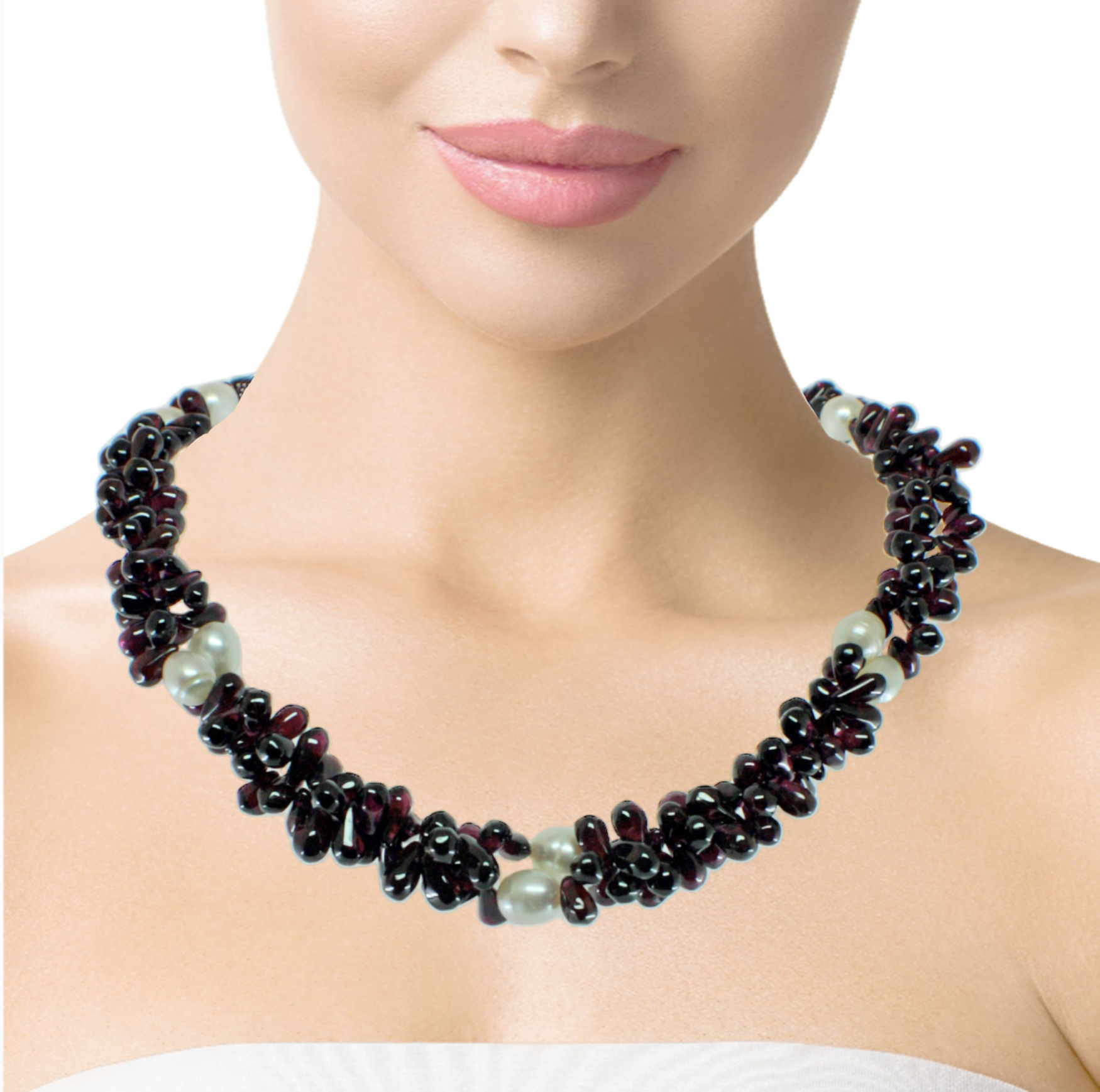 Natural Handmade Cluster Necklace 16"-18" Garnet Pearls Gemstone Beads Jewellery