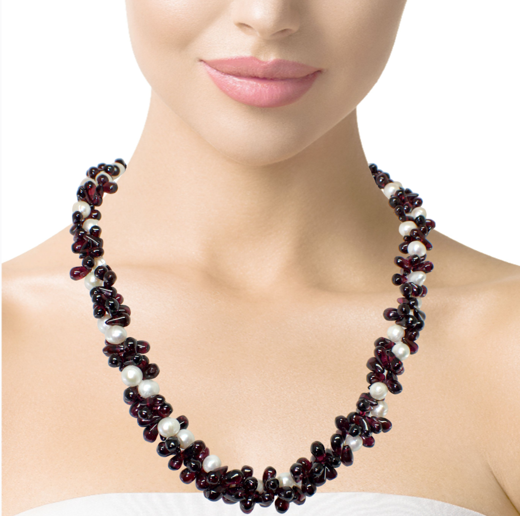 Natural Handmade Necklace 16"-18" Drop Garnet Pearls Gemstone Beads Jewellery