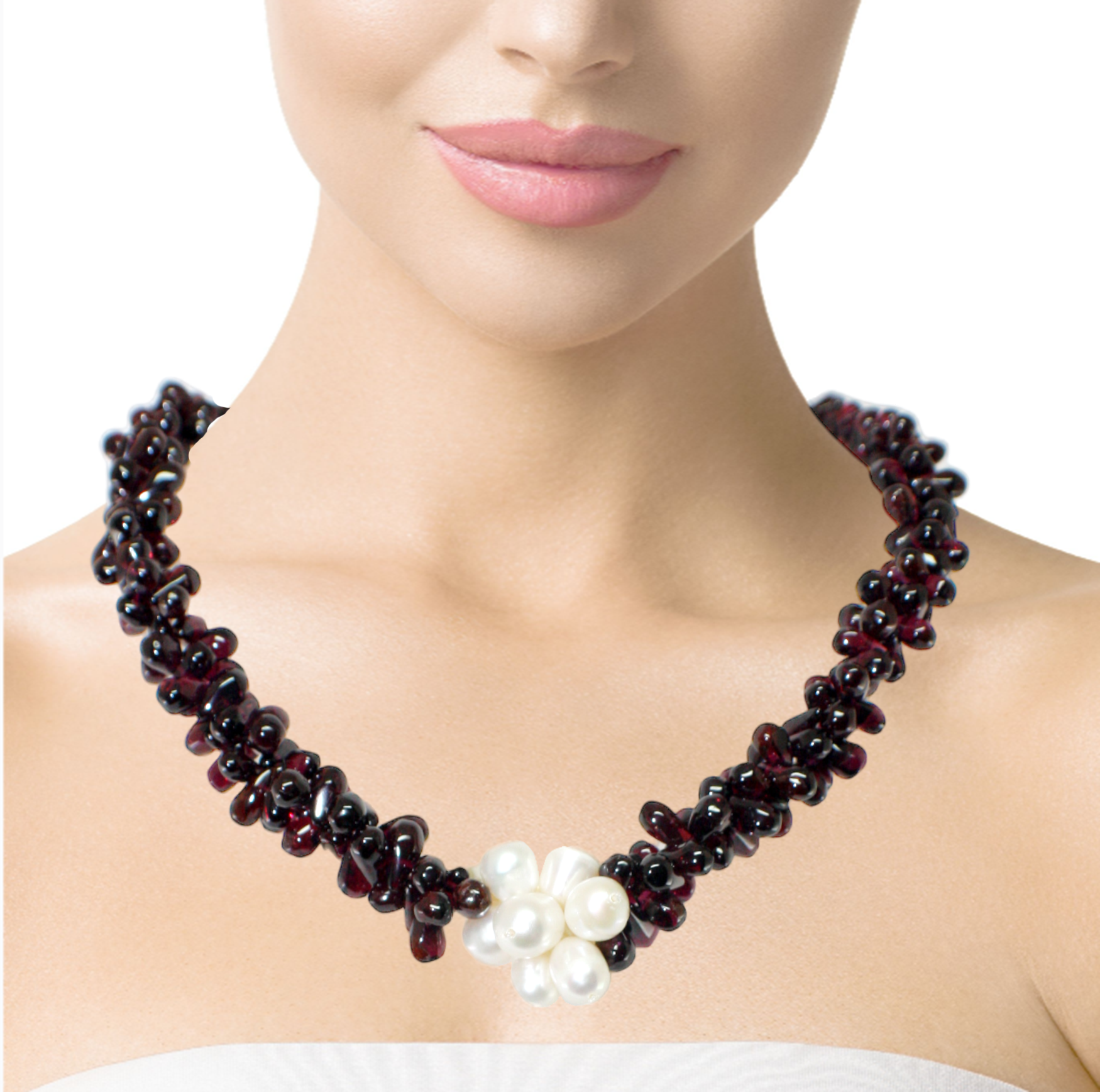 Natural Handmade Necklace 16"-18" Pearls Drop Garnet Gemstone Beads Jewellery