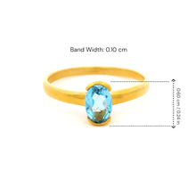 9K Yellow Gold Solitaire Ring | Natural Blue Topaz Open Bezel Setting | Modern Minimal Design Jewelry