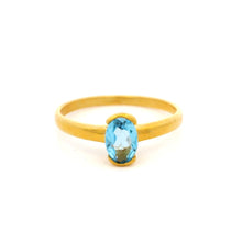 9K Yellow Gold Solitaire Ring | Natural Blue Topaz Open Bezel Setting | Modern Minimal Design Jewelry