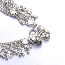 Traditional Multi Layered German Silver Payal Pair with Heart Motif and Anklet Bells