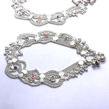 Traditional Multi Layered German Silver Payal Pair with Heart Motif and Anklet Bells