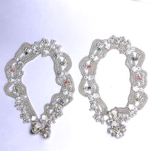 Traditional Multi Layered German Silver Payal Pair with Heart Motif and Anklet Bells