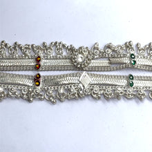 Bohemian Style German Silver Anklet Pair with Engraved Motifs and Sound Bells