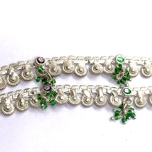 Unique Bohemian Style German Silver Pair with Green Beads Charm Anklet Jewelry