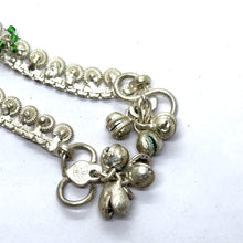 Unique Bohemian Style German Silver Pair with Green Beads Charm Anklet Jewelry