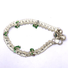 Unique Bohemian Style German Silver Pair with Green Beads Charm Anklet Jewelry
