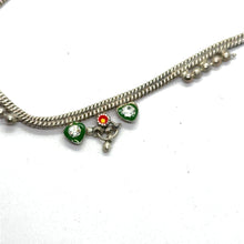 Classic German Silver with colorful Heart Charms and Tingling Bells Anklet Pair