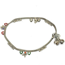 Classic German Silver with colorful Heart Charms and Tingling Bells Anklet Pair