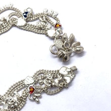 Traditional Multi-Layered German Silver Sound Bell Payal Anklet Set with Colorful Hearts and Engraved Motifs