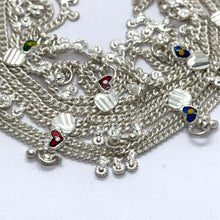 Traditional Multi-Layered German Silver Sound Bell Payal Anklet Set with Colorful Hearts and Engraved Motifs