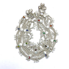 Traditional Multi-Layered German Silver Sound Bell Payal Anklet Set with Colorful Hearts and Engraved Motifs