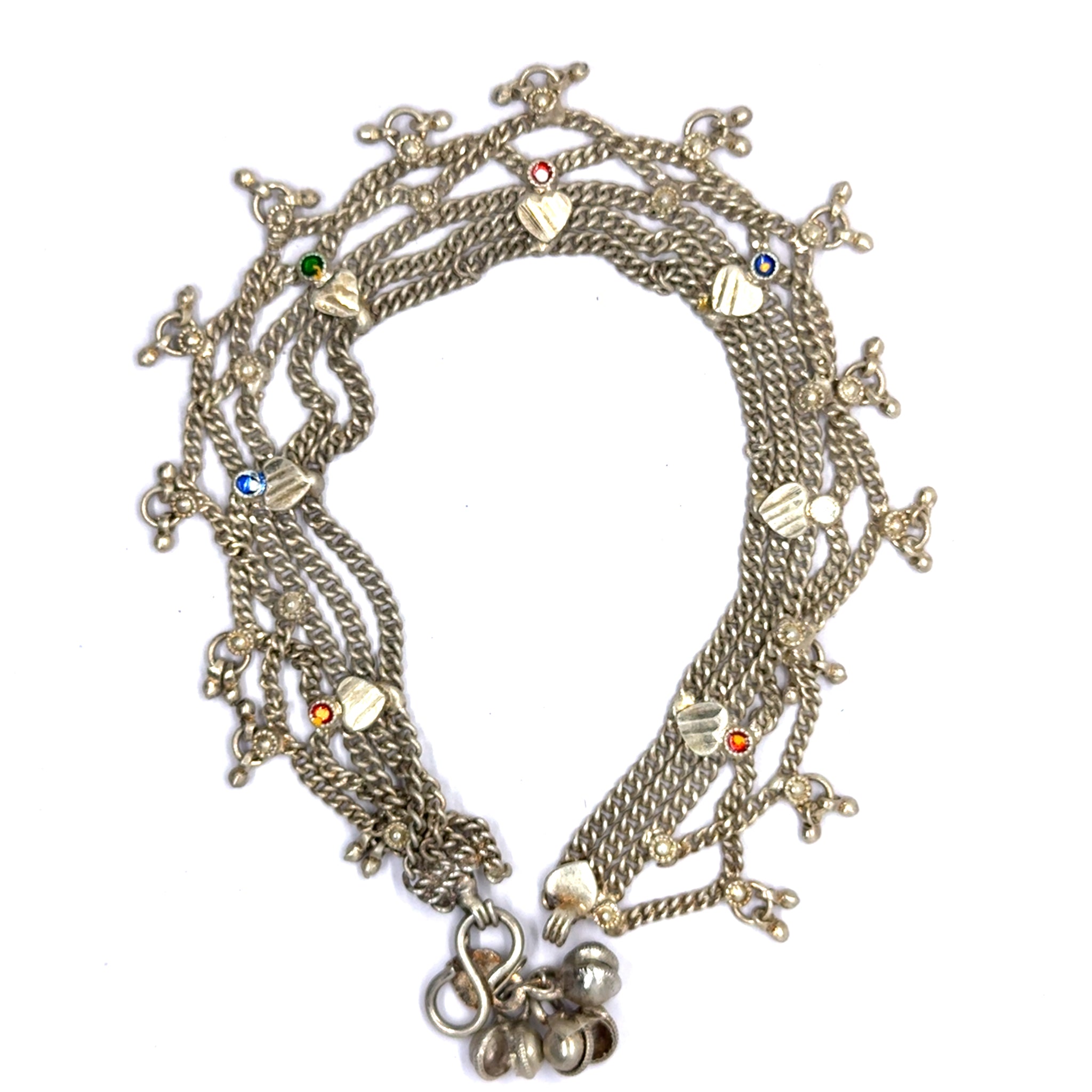 Multi Layered Traditional German Silver Payal Set with Heart Motifs & Anklet Pair