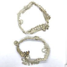 Bohemian Style German Silver Anklet Pair with Subtle Engraved Motifs and Charms Jewelry