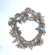 Multi Layered German Silver Anklet Pair with Colorful Stones and Sound Charms