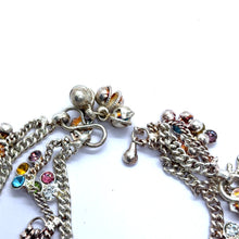 Multi Layered German Silver Anklet Pair with Colorful Stones and Sound Charms