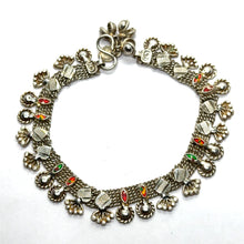 Elegant German Silver Anklet Pair with Bohemian Style Traditional Motifs and Charms