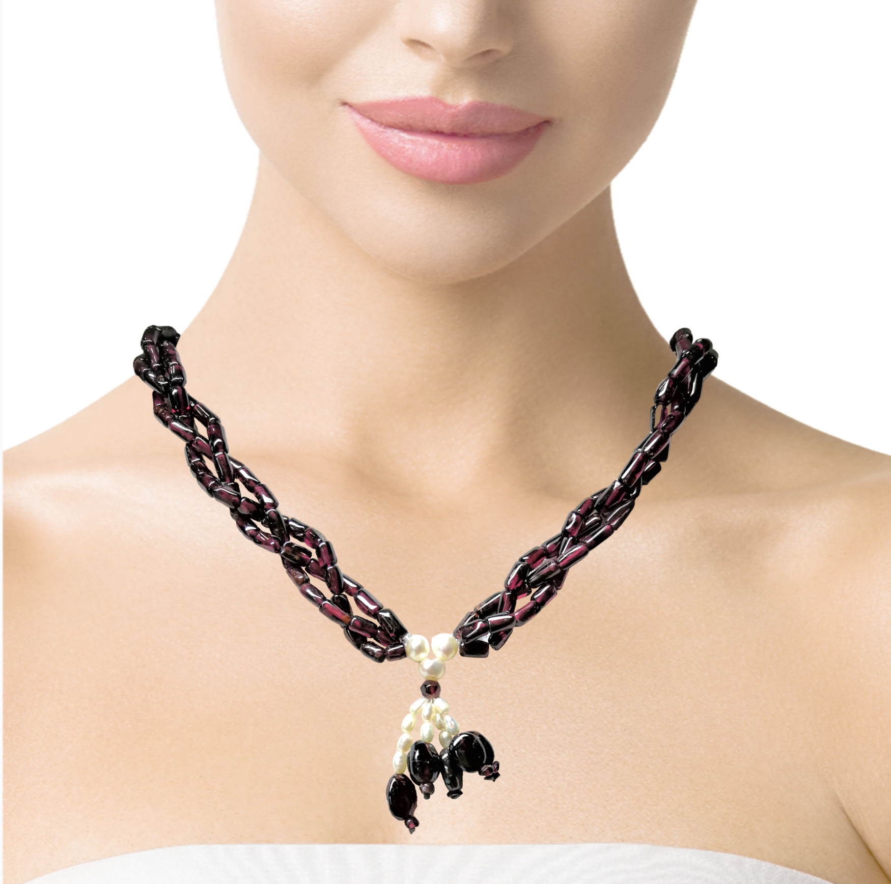 Natural Handmade Necklace 16"-18" Garnet Pearls Beads Gemstone Jewellery
