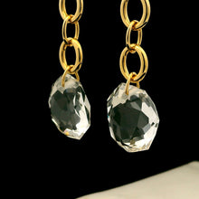 18K Yellow Gold Drop Earrings | Natural Diamond & White Quartz | Chain Link, Decorative Knot Motif Charm Jewelry