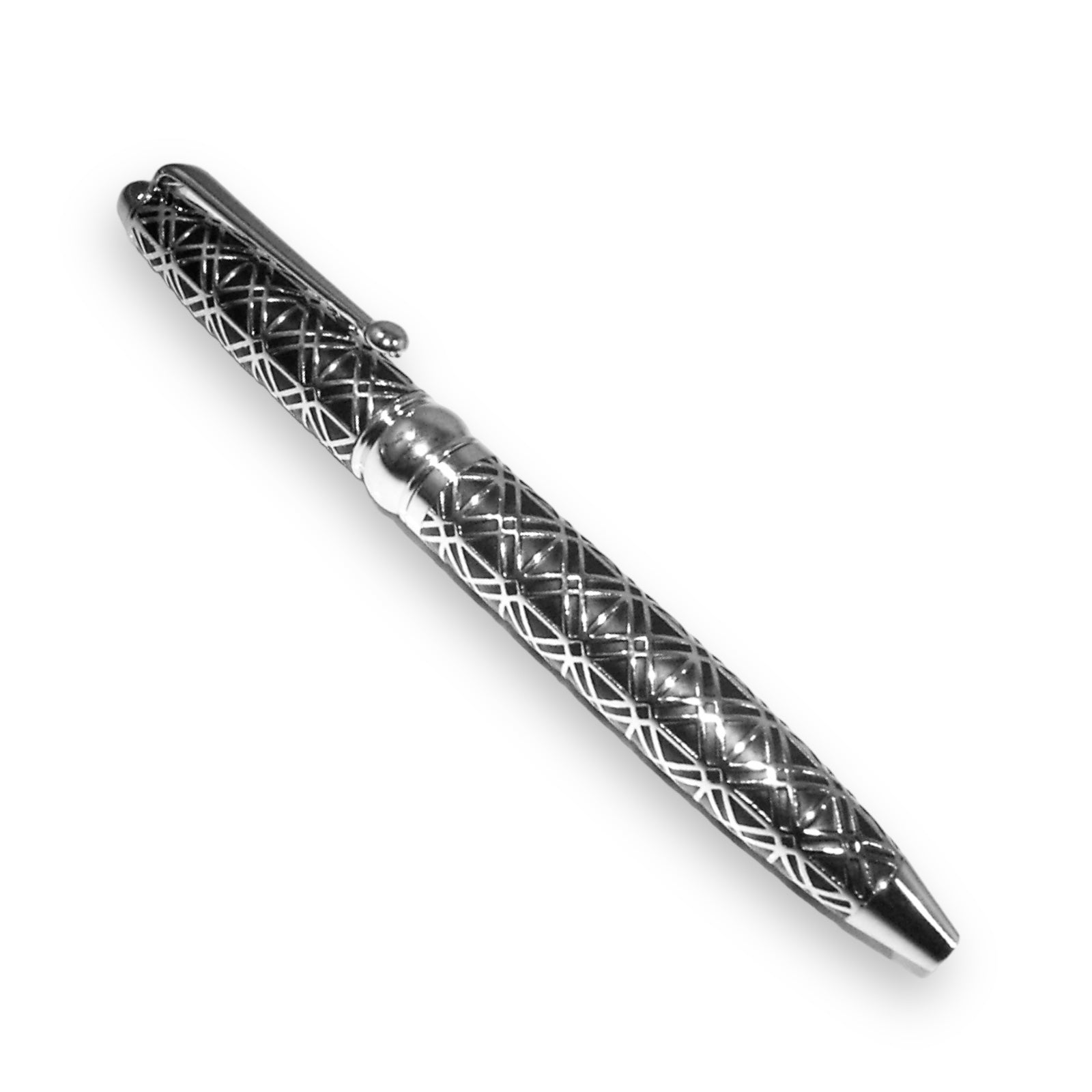 Luxury Black Handcrafted Writing Pen With Silver Embossed Grid