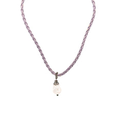 White Glass Drop Stone 16mm With Purple Twisted Cord Pendant Necklace Designed For Elegant Styling And Calm Visual Appeal