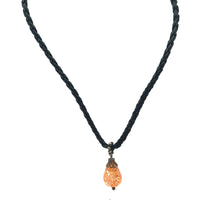 Pendant Light Peach Drop Shape 16mm Glass Stone With Black Twisted Cord Necklace Minimal Style With Warm Tones