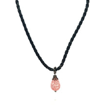 Light Pink Drop Pendant Glass Stone 16mm With Handcrafted Black Twisted Cord Necklace Modern Design With Soft Visual Balance