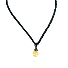 Yellow Stonw Pendant Drop Shape 16mm Glass Stone With Black Twisted Cord Necklace Bold Color Expression And Lively Mood