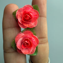 Handcrafted Tomato Red Rose Stud Earrings with Iridescent Fish Scale Petals – Eco-Friendly Statement Gift for Her