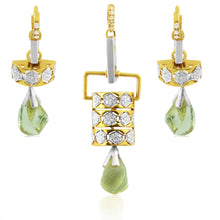 18K Yellow Gold Pendant Earring with Diamond Natural & Lemon Quartz Slider Drop Design Jewellery Set