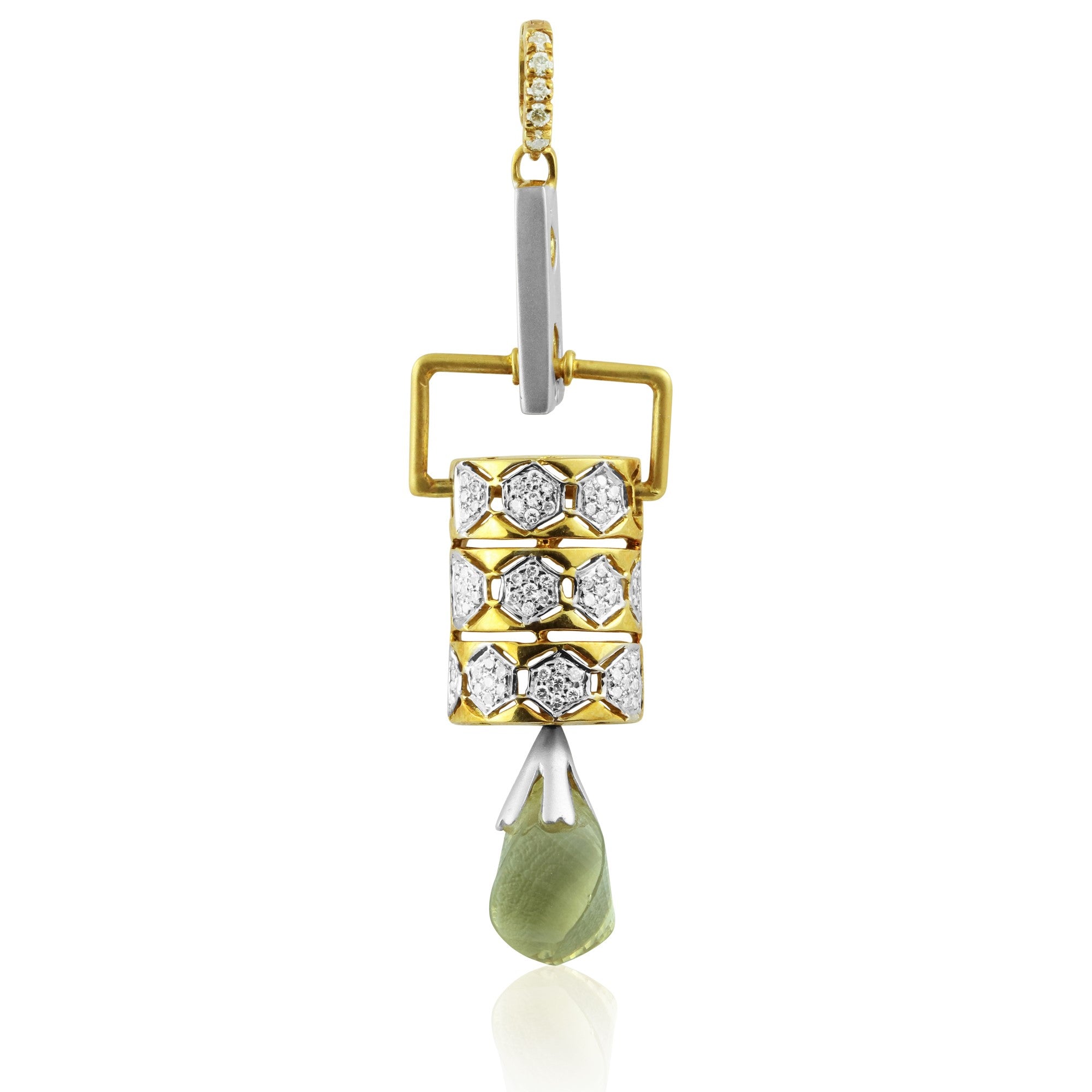 18K Yellow Gold Pendant Earring with Diamond Natural & Lemon Quartz Slider Drop Design Jewellery Set