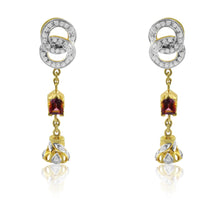 18K Yellow Gold Pendant Earring with Diamond & Tourmaline Natural Gems Drop Design Jewellery Set