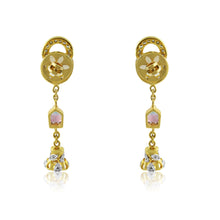 18K Yellow Gold Pendant Earring with Diamond & Tourmaline Natural Gems Drop Design Jewellery Set
