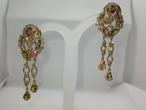 18K Yellow Gold Pendant Earring with Diamond & Multi Tourmaline Natural Gemstone Tassel Elegant Jewellery Set